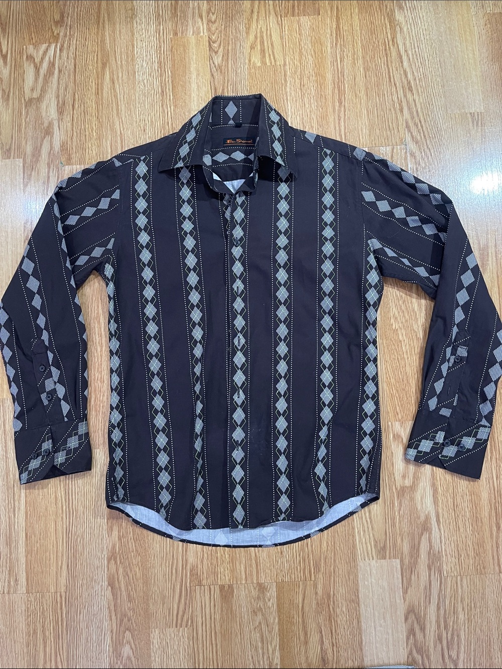Men's Ben Sherman Dark Brown Geometric Stripe Long-Sleeve Shirt